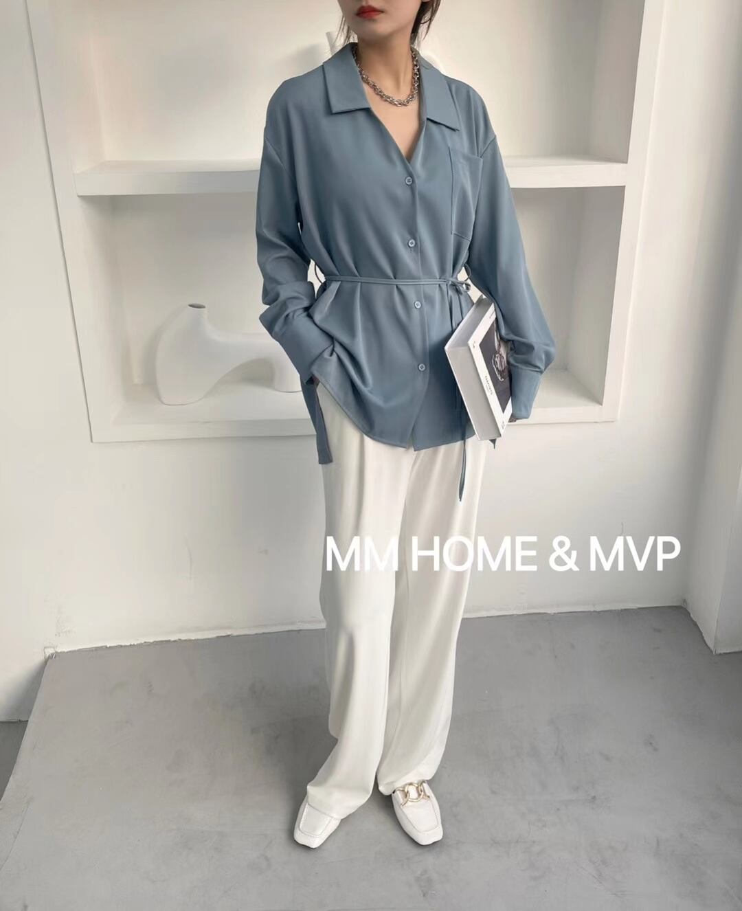 ウエストリボンつき とろみブラウス AJ42441-308