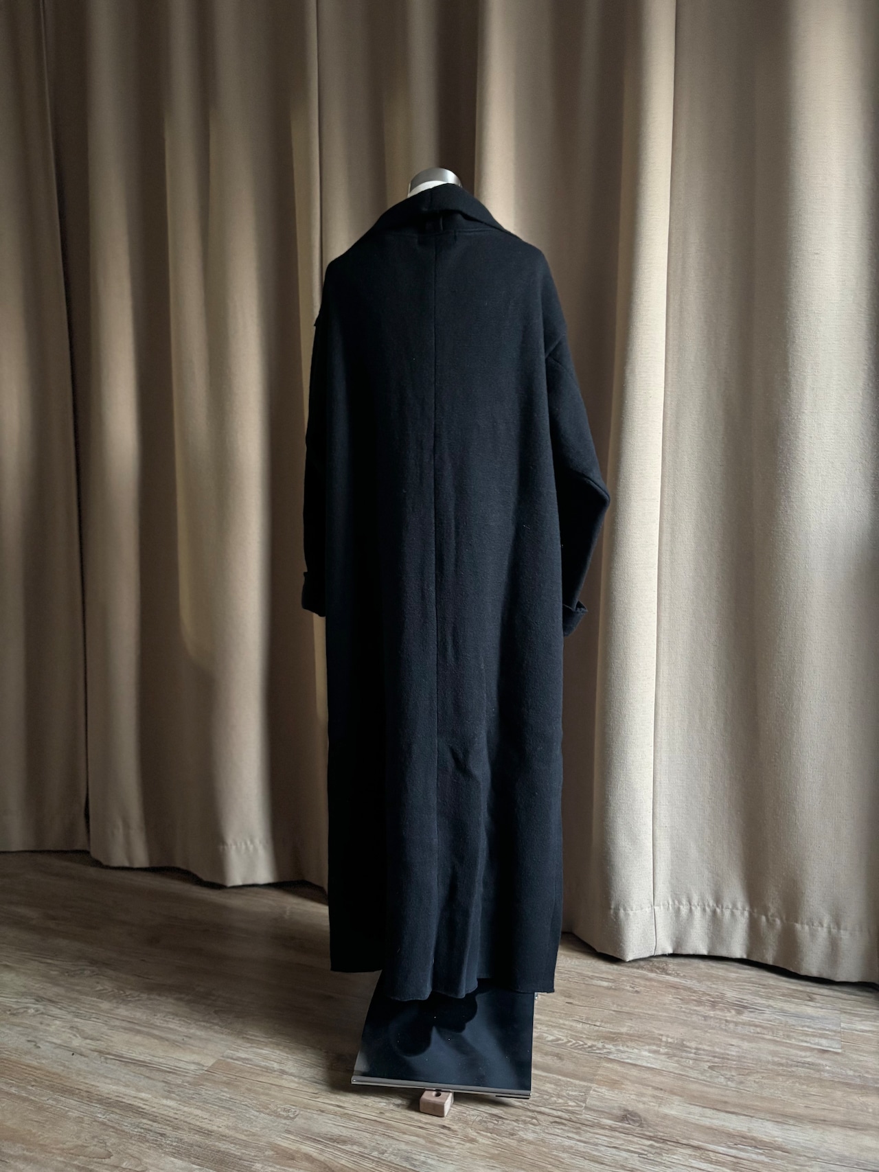 mode black big collar wool knit coat-5089-12