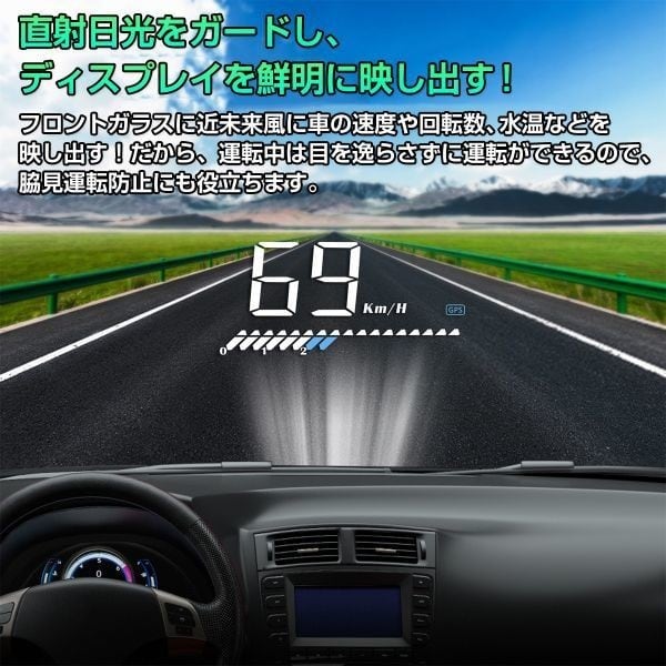 HUD ヘッドアップディスプレイ M7 GPS/OBD2対応 大画面 カラフル 車載