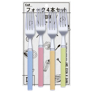 【努力特価】貝印 KAI フォーク L 4本セット ドット柄 日本製 FA5176