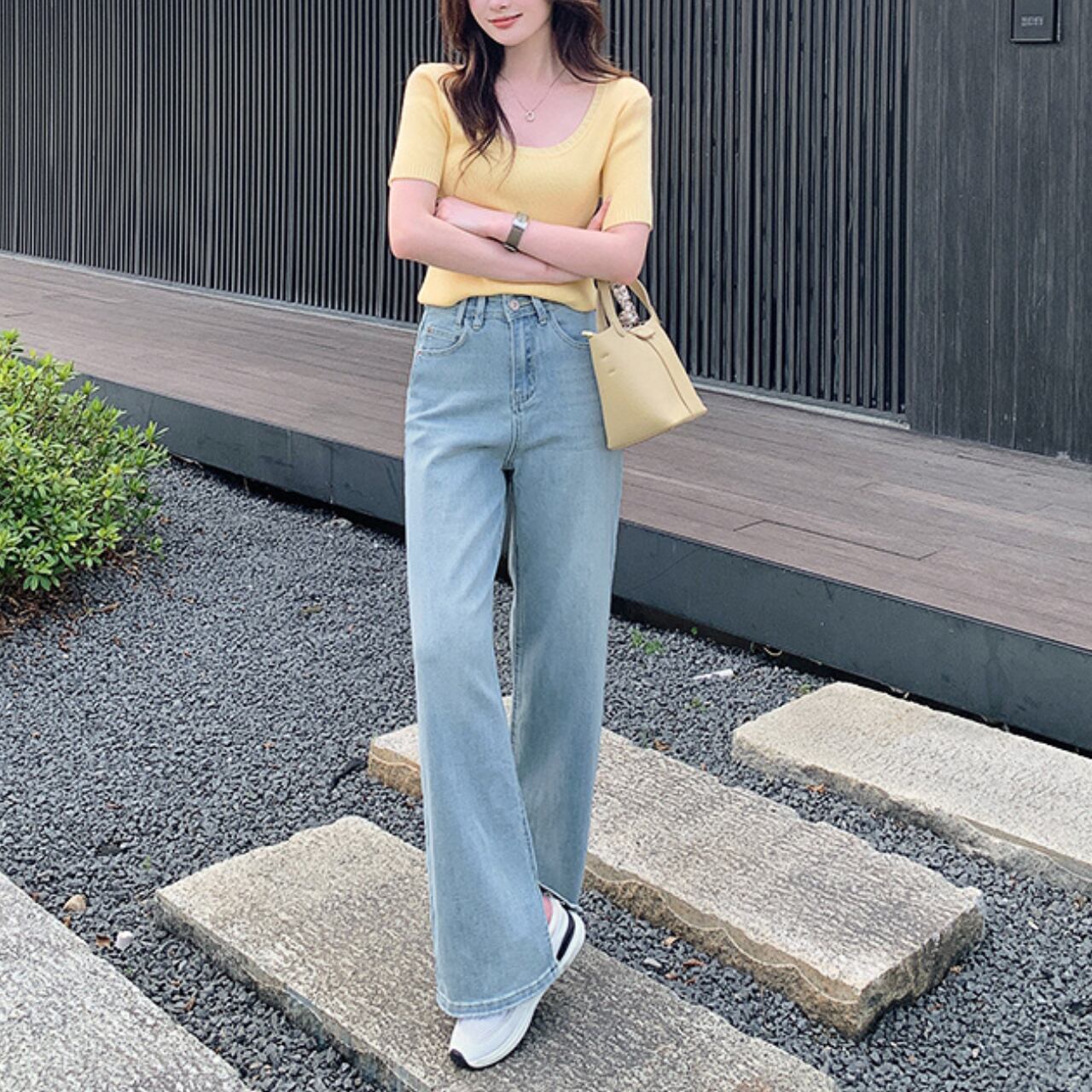 スリットデザイン ワイドデニムパンツ B81