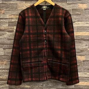 RRL WOOL CHECK SNAP CARDIGAN RED
