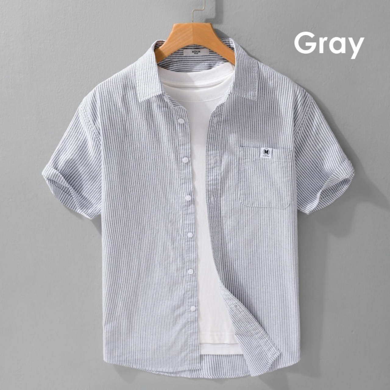 【M-3XL】Fine Stripe Short Sleeve Shirt / ファイン ストライプ 半袖 シャツ