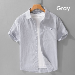 【M-3XL】Fine Stripe Short Sleeve Shirt / ファイン ストライプ 半袖 シャツ