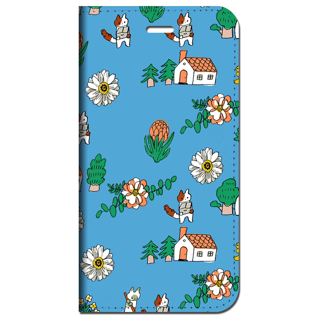 iPhone対応 スマホ 手帳型ケース ネコの町 ポップ イラスト 【iPhone16 / iPhone16e / iPhoneSE 他 iPhone各機種対応】 st42