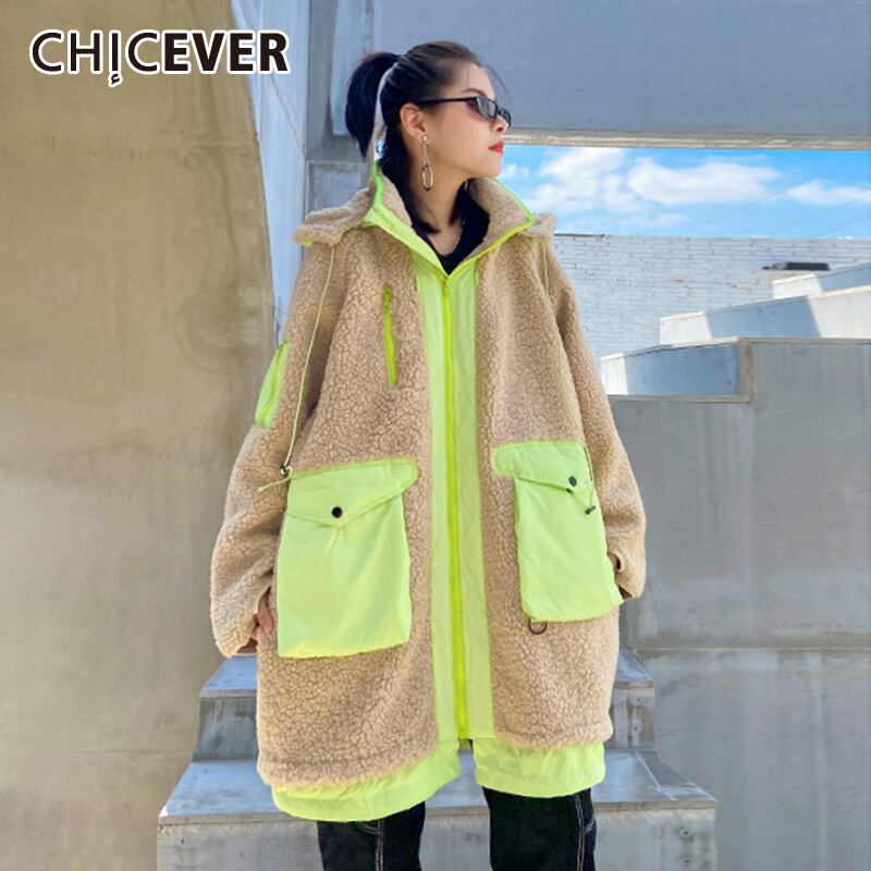 CHICEVERルーズコートレディースラペルロングランタンスリーブパッチワークヒットカラーポケット2020タイド 6base589792996504