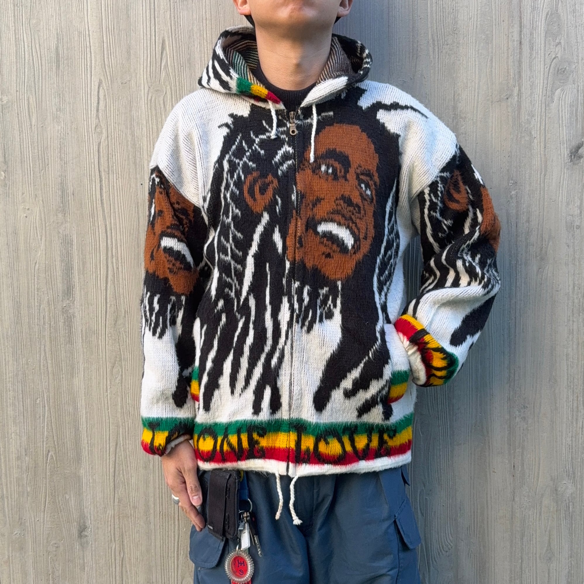 ビンテージ　TEJIDOS RUMINAHUI ボブマーリー ニット　パーカー 90s vintage BOB MARLEY エクアドルニット ジップ パーカー Vintage