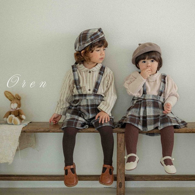 《予約》oren ¨ bebe) brunel check suspenders 6-minute length pants
