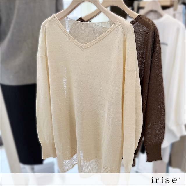 irise(イリゼ) 前後着用可能リネンニットプルオーバー t9039 ベージュ/ブラウン