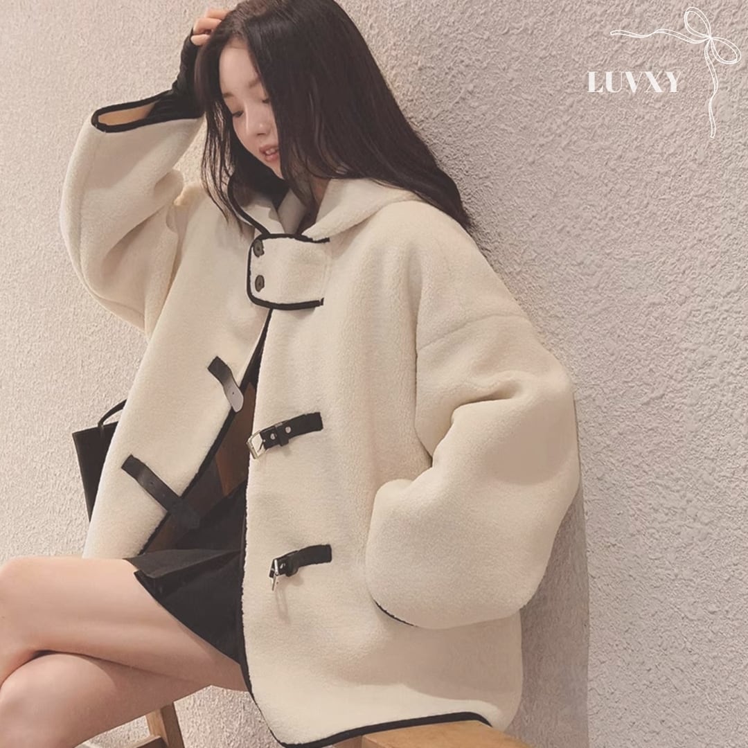 レザーボタンボアフーディーコート♥LA214