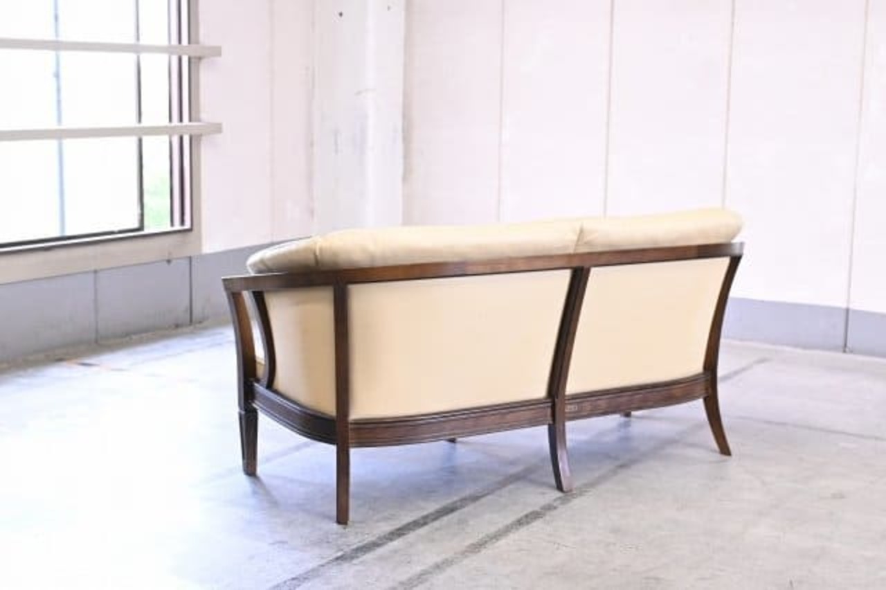 マルニ 地中海ロイヤル 44万「シャルル」2人掛けソファ 本革 レザー 2P ラブソファ クラシック 木工 アンティーク調 maruni【中古家具/中古インテリア/USED家具ユーズド家具/リサイクル】