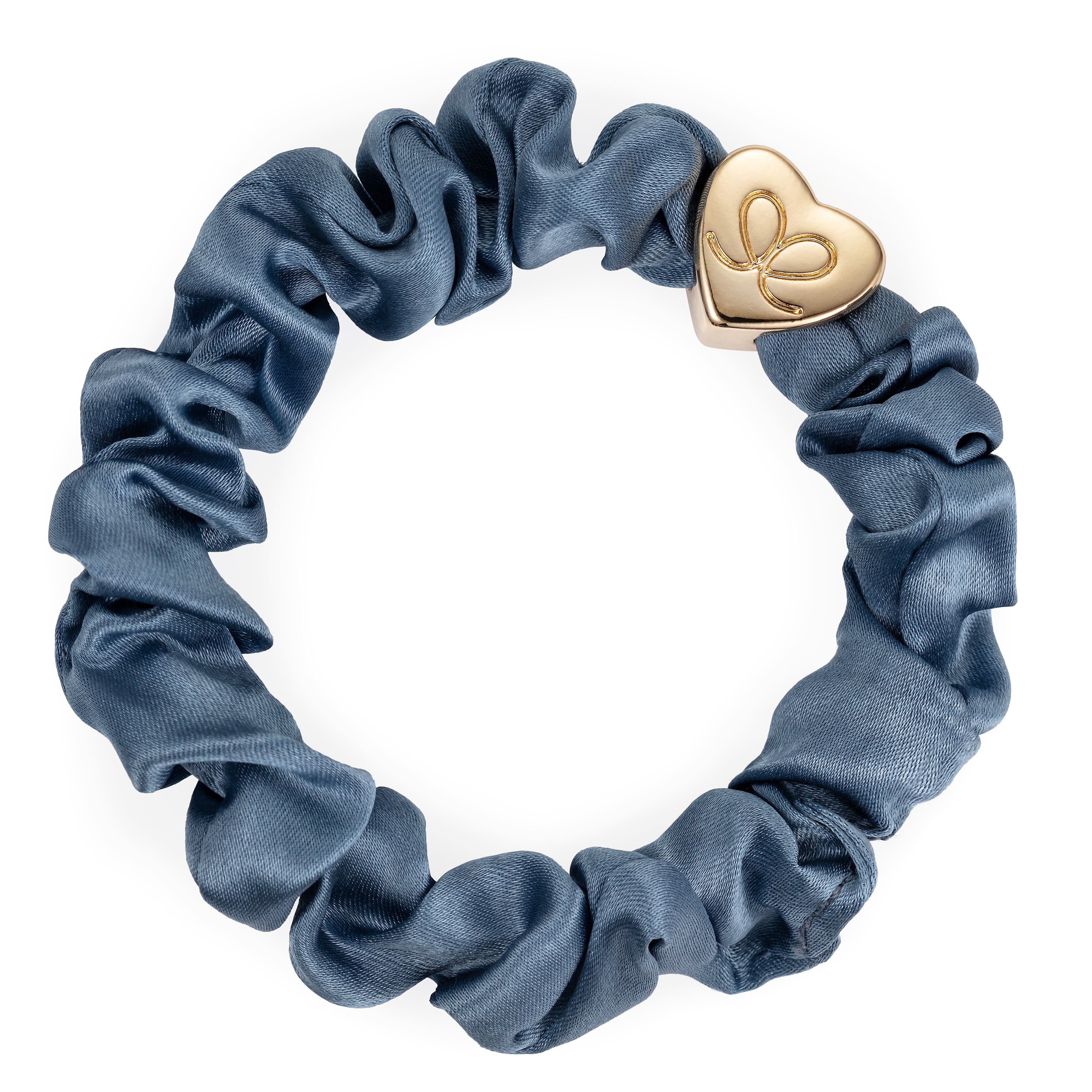 Gold Heart Silk Scrunchie Faded Denim_S-1-100