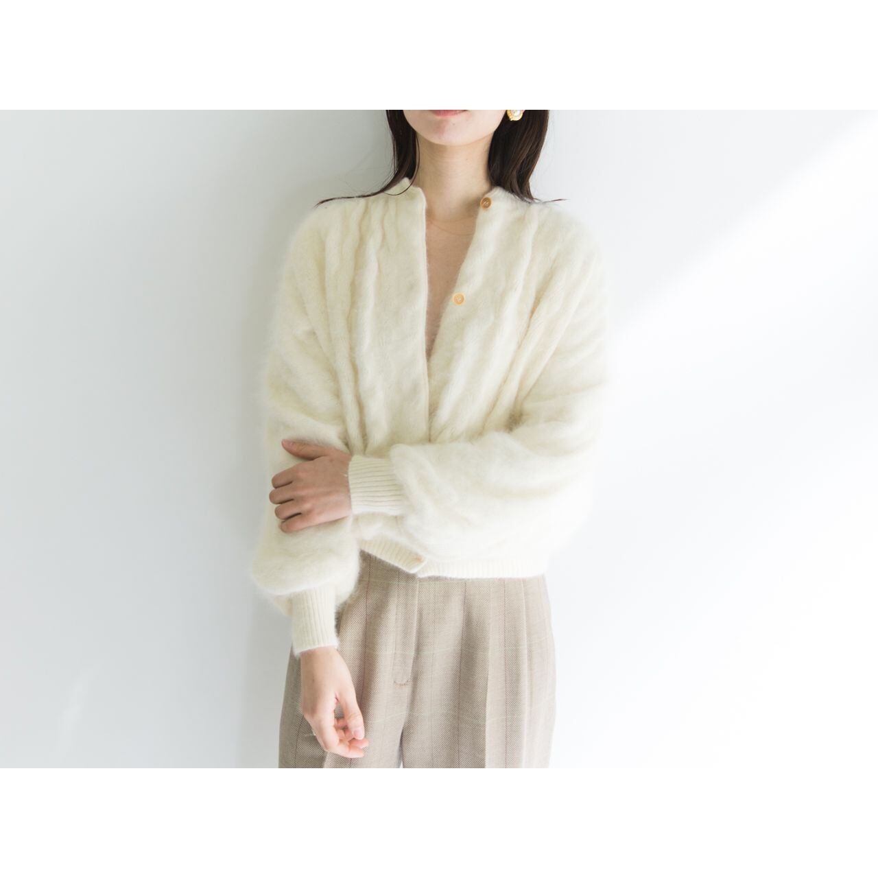 【Christian Dior】Made in Italy long hair 3D knit jacket（クリスチャンディオール イタリア製 立体編みウールニットジャケット カーディガン）1c