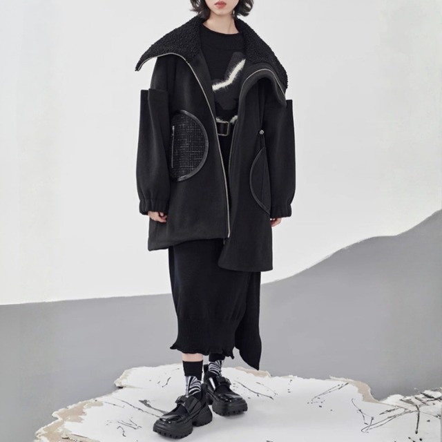 Boa collar asymmetrical coat C1620