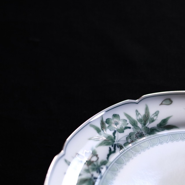 AS 平戸松山窯 プラチナ付クロム六彩花輪花渕プレート皿