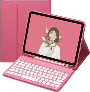 【数量限り】キーボードケース iPad 11世代(A16 2025) 11インチ用 iPad 第10世代用 2022 10.9インチ Bluetooth カラーキーボード カバー お洒落 可愛い 丸型キー マグネット分離式 レディース 女性 学生 ビジネス 人気 (濃いピンク)