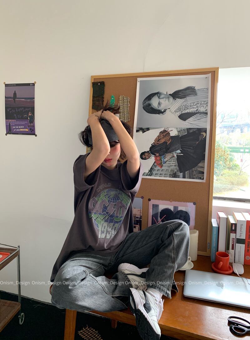 ルーズ半袖スリーブプリント柄Tシャツ トップス レディース ショート ハーフスリーブ ビッグFスモールZ韓国47649644220