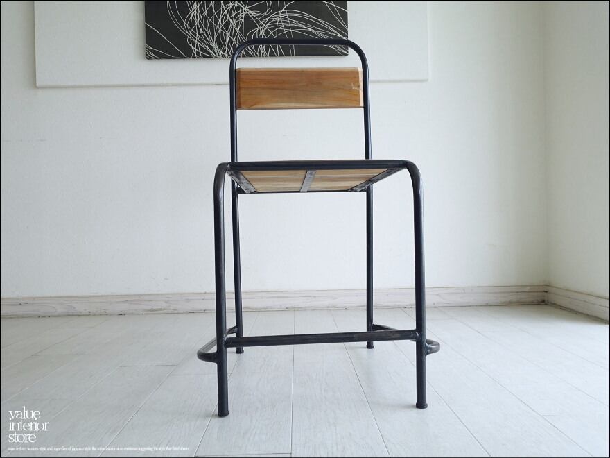 チーク無垢材 カフェチェアAntika スタッキングチェア スクールチェア 椅子 イス 工業系 ナチュラル カフェ什器 鉄フレーム 送料無料 |  valuestore