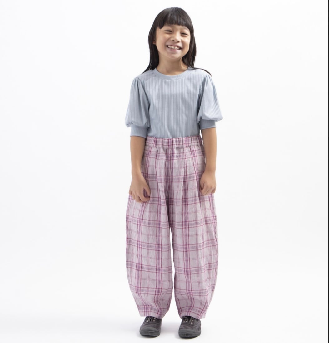 25SS】mimi poupons(ミミプポン)ツータックパンツ チェックピンク(8y