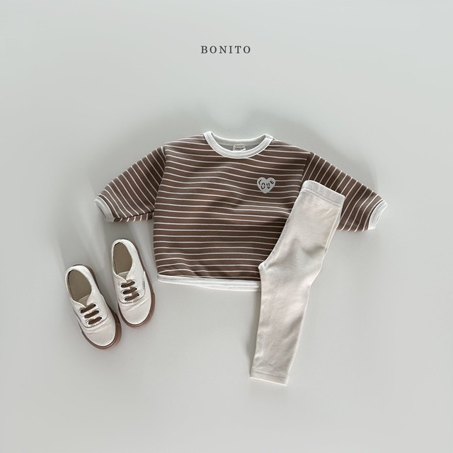 [即納18m]≪bonito≫ strip ribbed tee leggings set dark beige(cream) 67