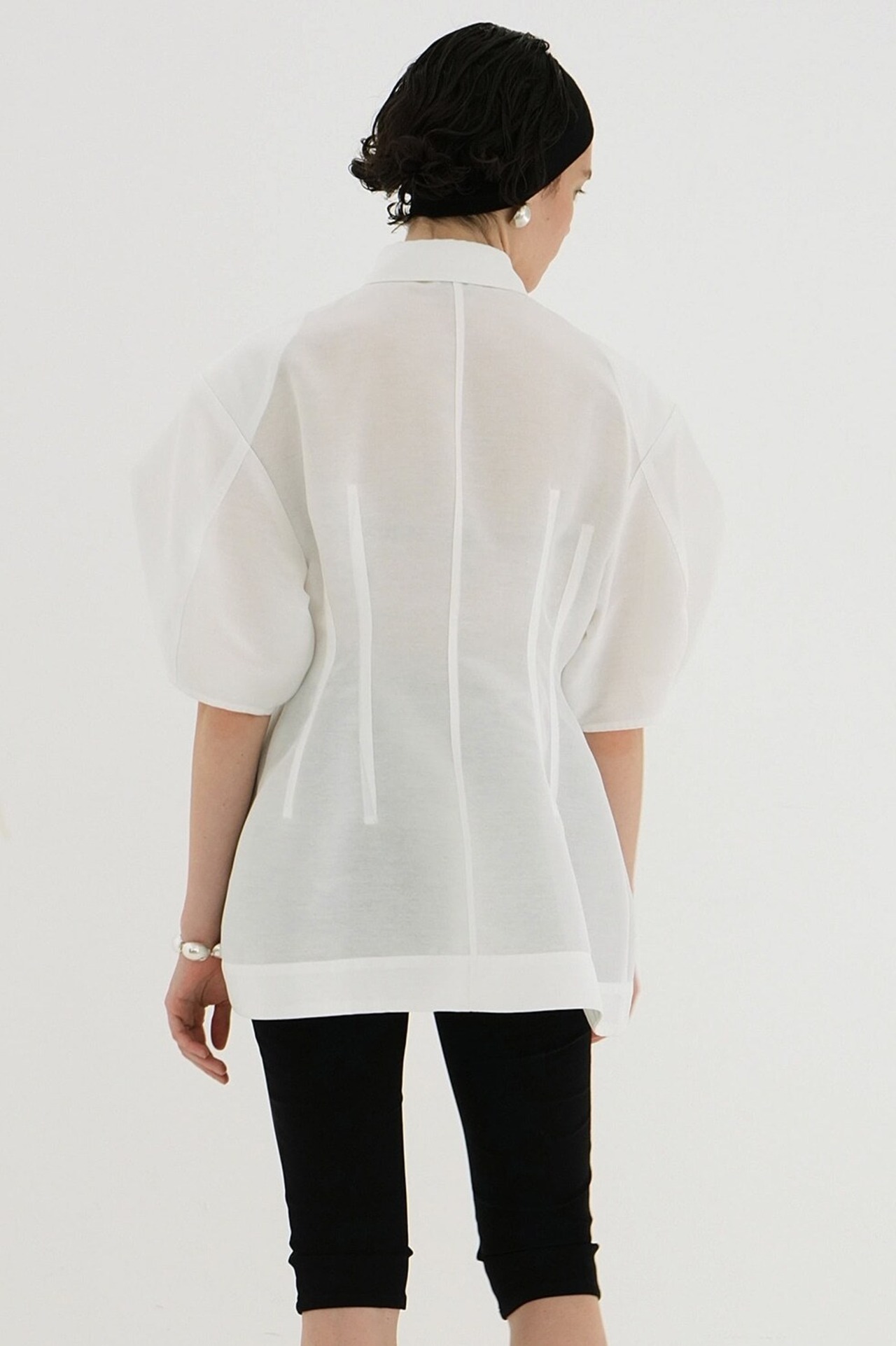 CLANE WAIST SHAPE PUFF SLEEVE TOPS