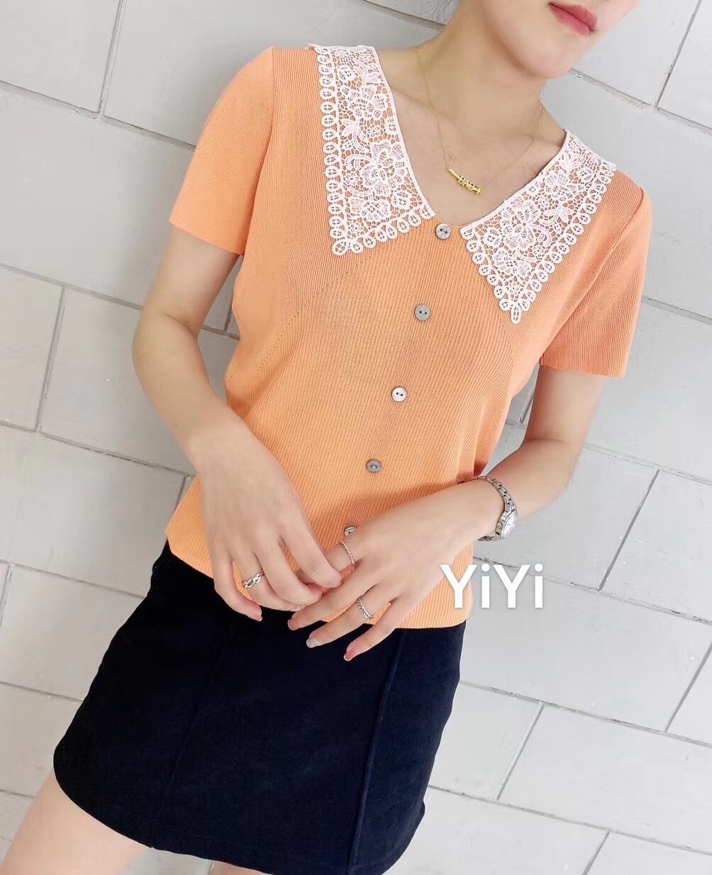 レース襟 カーデ風トップス AJ111-5007
