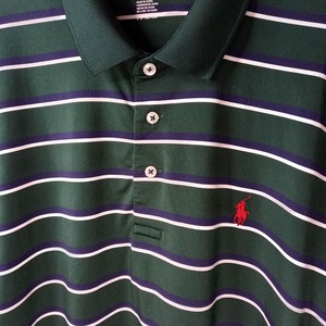 ポロラルフローレン　ポロシャツ　半袖　刺繍ロゴ　ボーダー　グリーン　L/G