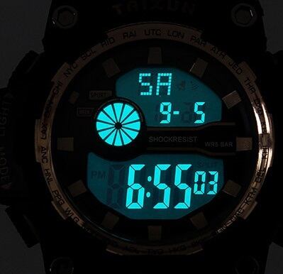 即納】TAIXUN 腕時計デジタル多機能LEDブラック×ゴールド | フリマショップ -gechena-