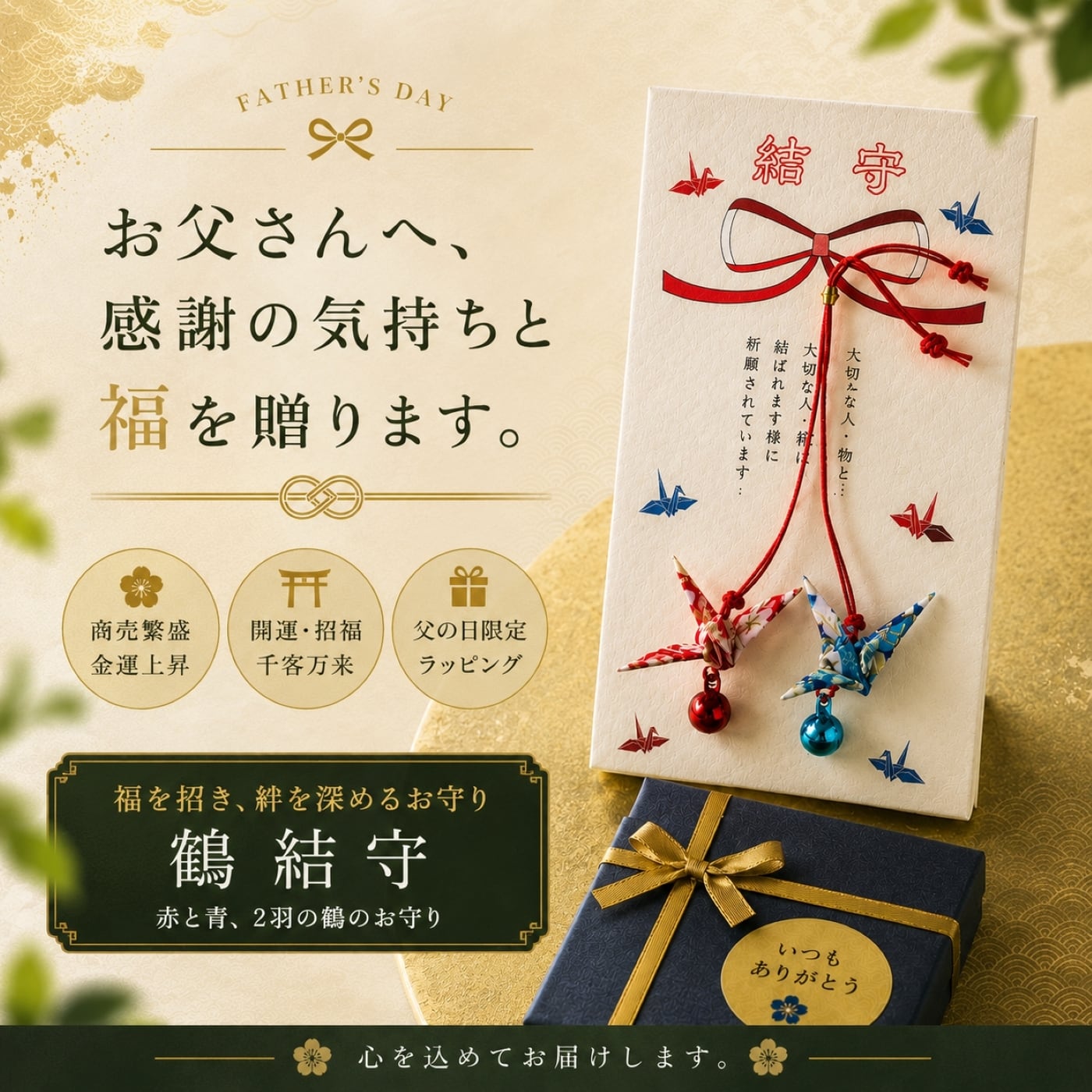 父の日 プレゼント 折り鶴 お守り 根付 結守｜縁結び 長寿 夫婦円満