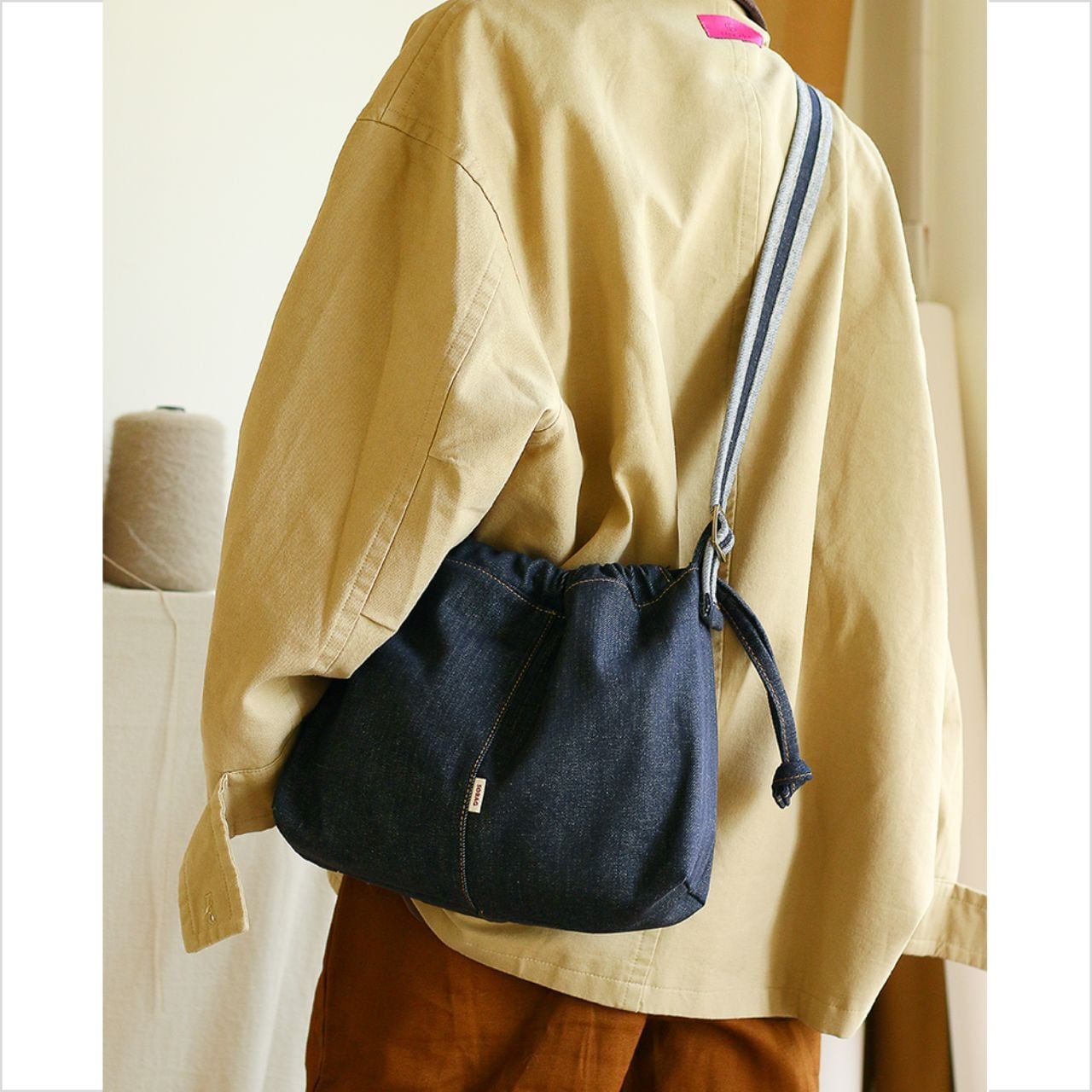 ドローストリング仕様 デニムショルダーバッグ Ln00219
