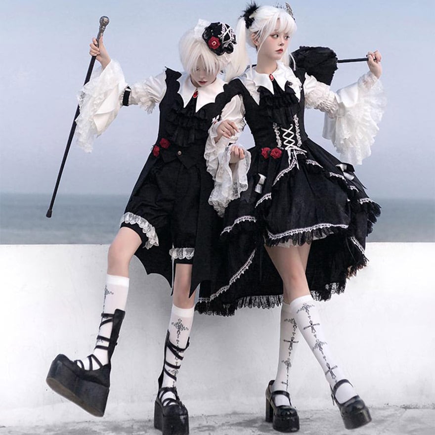 2025新作 人形柄刺繍 ロリータドレス 双子コーデ対応 ドール風デザイン