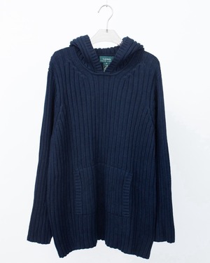 "Ralph Lauren" rib cotton knit hoodie sweater