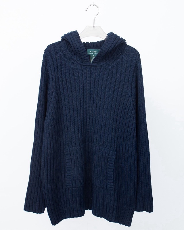 "Ralph Lauren" rib cotton knit hoodie sweater