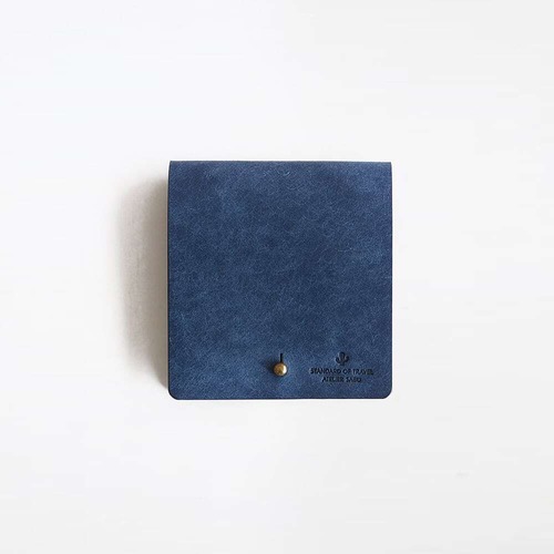 薄い 二つ折り財布 【 ブルー 】 ブランド メンズ レディース 鍵 コンパクト レザー 革 ハンドメイド 手縫い