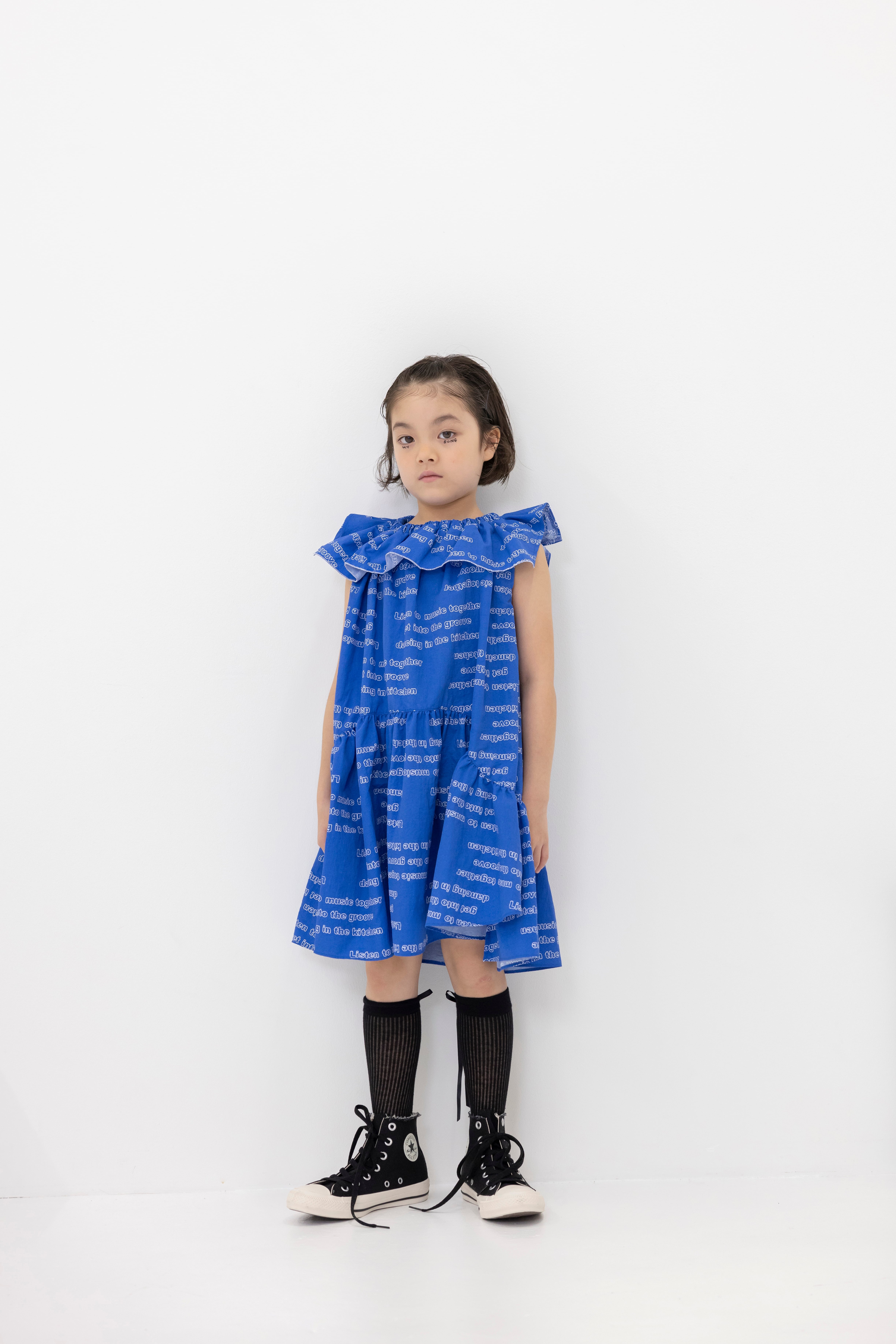 25SS】folkmade(フォークメイド)poem print dress blue×white(LL
