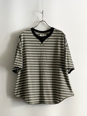 T/f Lv3 oversized v-gusset stripe T-shirt - combined gray
