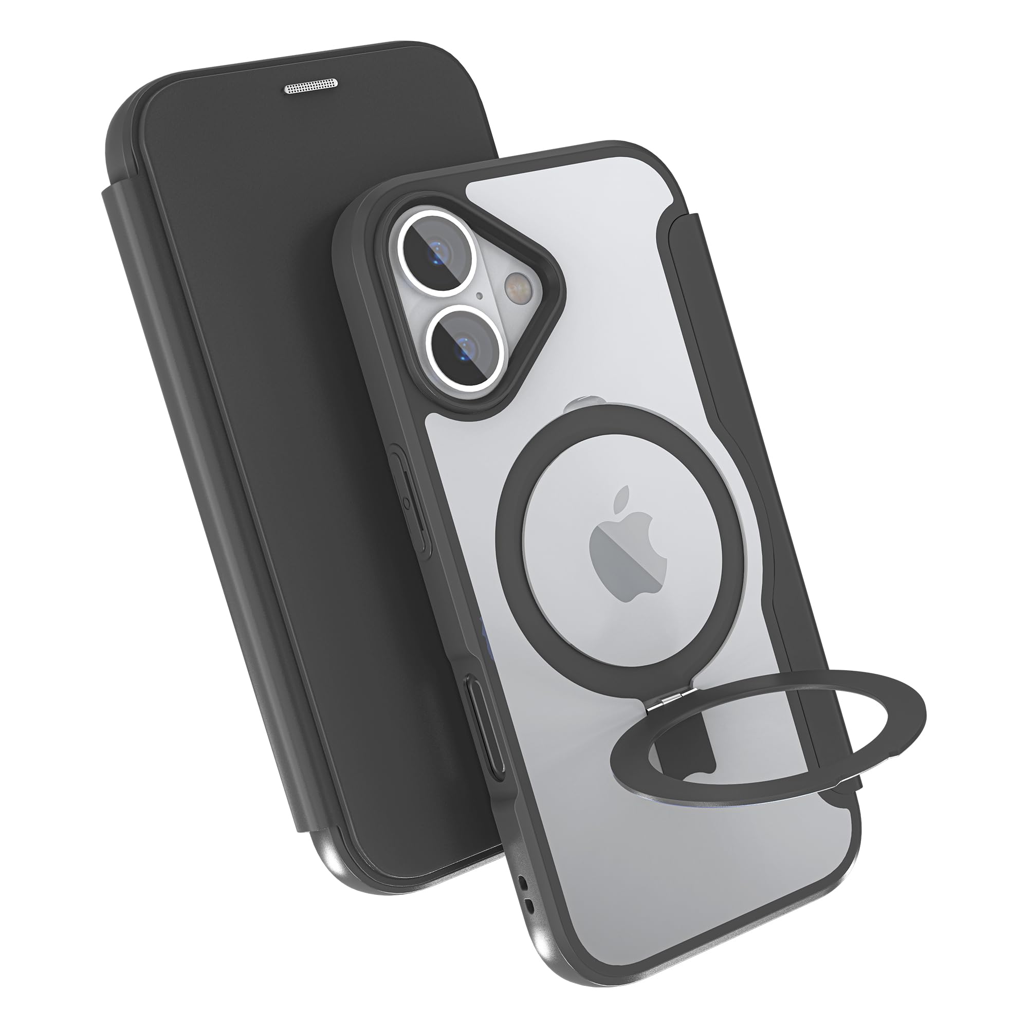 【Magsafe対応 多機能スタンド】smhokesu iPhone 17用 ケース 手帳型 MagSafe対応 いphone17 ケース スタンド リング いphone17スマホケース リング&スタンド切り替え ワイヤレス充電対応 カード収納2枚 マグネット式 背面クリア カメラ保護カバー レザー 耐衝撃 全面保護 アイホン iPhone 17用 6.3インチ用 ブラック