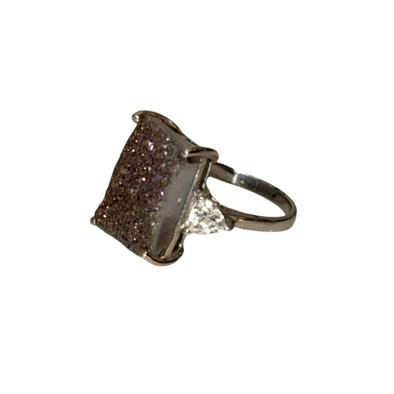 vintage silver glitter natural stone ring