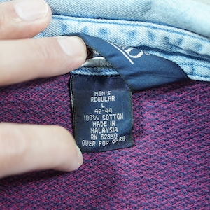 90s LANS'END L/S Denim collar polo Houndstooth L 古着