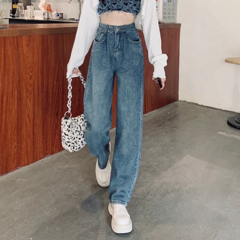 スタンダードハイウェストパンツ ジーンズ オータムルーズ レトロ 秋物 萌量不足27984195758