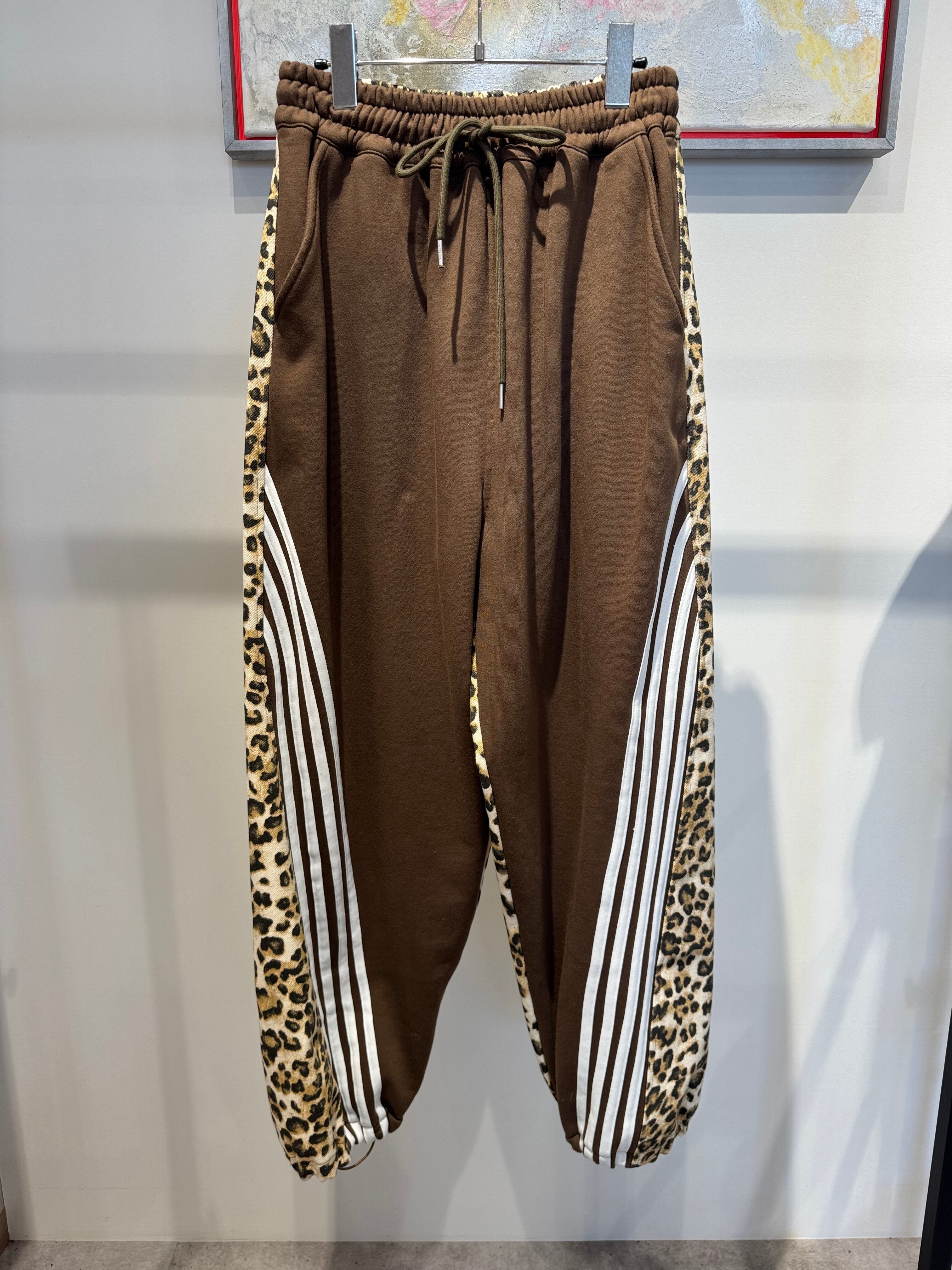 leopard brown side line sweat track pants