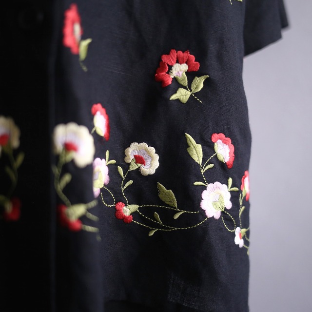 "花×刺繍" super wide silhouette black mode loose shirt