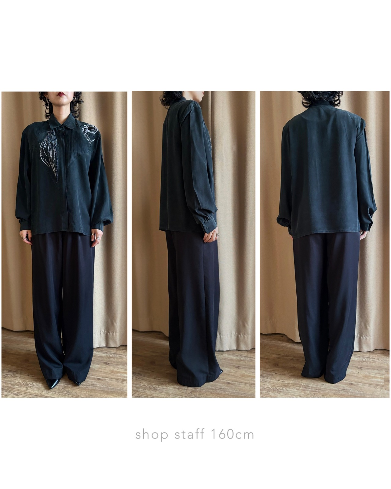 mode beaded embroidery black shirt-5313-7