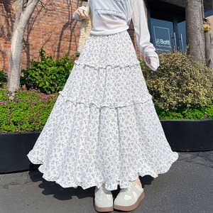 ロングスカート ティアード レディース おしゃれ 春夏 韓国 小花柄 ティアードスカート 大人 きれいめ かわいい フェミニン ゆったり 体型カバー フリルティアード ハイウエスト Aライン 大人可愛い 大人女子
