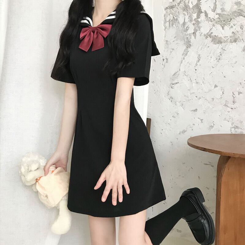 ドレス スプリングスタイルスタンダードネイビーカラースリムスカート レトロ 春物 萌量不足22308608777