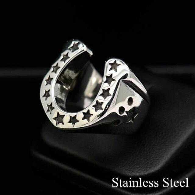 ステンレス 指輪 リング ホースシュー 馬蹄×星モチーフ ステンレス