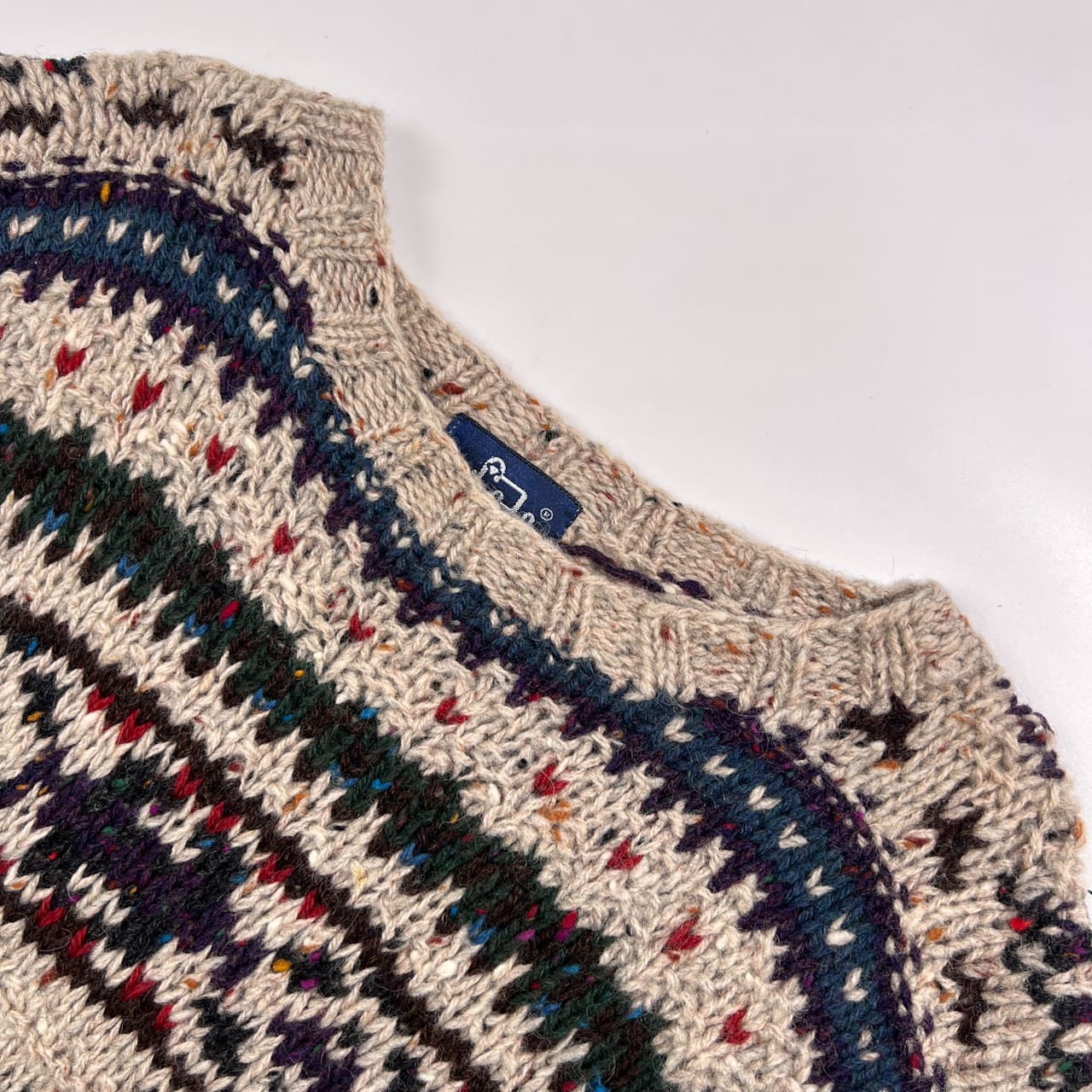 Woolrich ウールリッチ 総柄 ノルディック ボーダー系 ウール ニット セーター M /ベージュ系 メンズ アウトドア レトロ