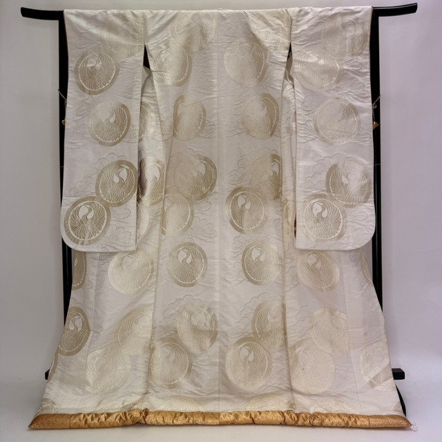 白打掛 白無垢 正絹 鶴 刺繍 打掛 花嫁衣裳 ポリエステル リサイクル 中古 ブライダル ウエディング 着物 6078