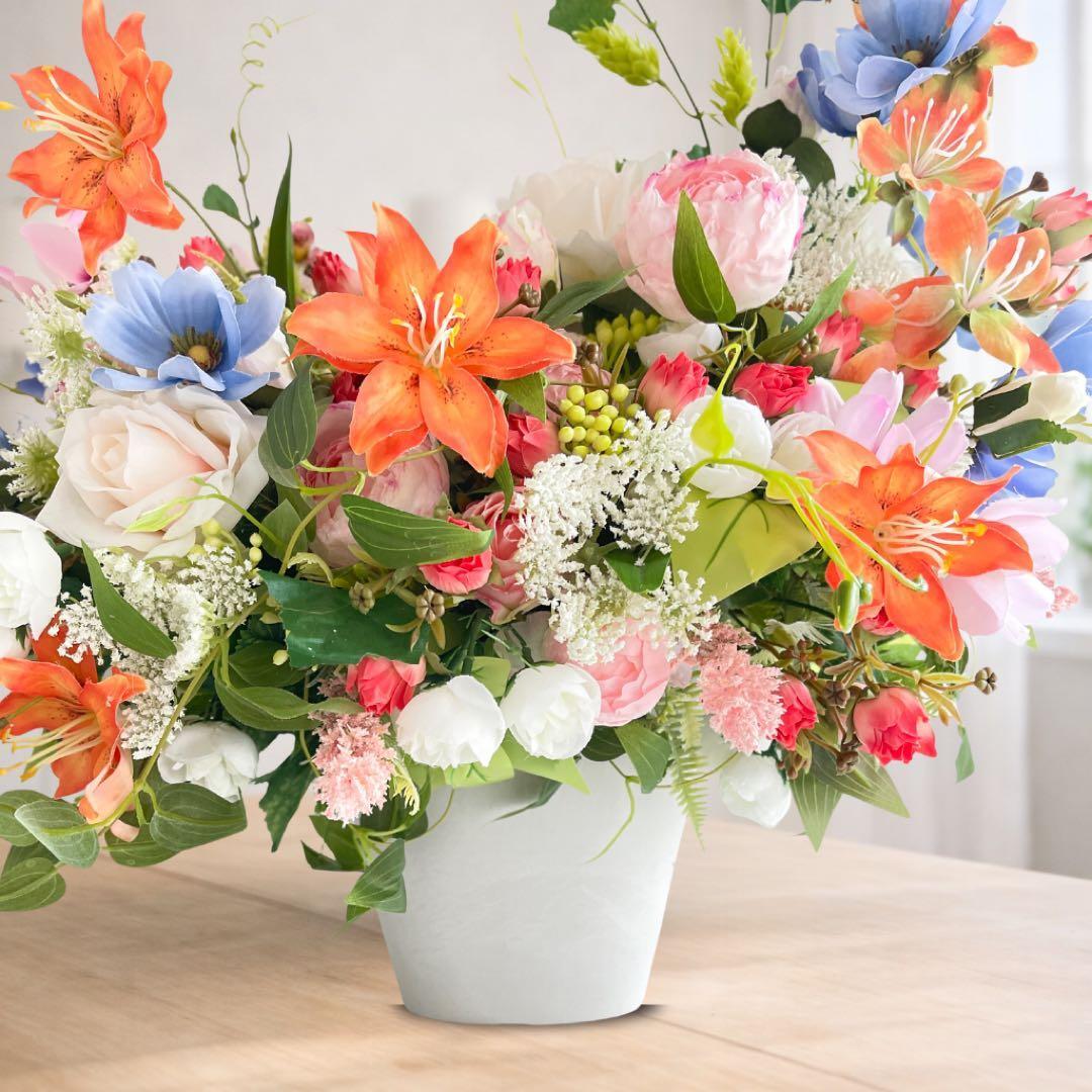 光触媒❣️特大フラワーリース♪新年を華やかにお迎え♪抗菌消臭インテリア♪造花 光触媒フラワー「至福のフレンチガーデン」特大62cm 百合とオールド