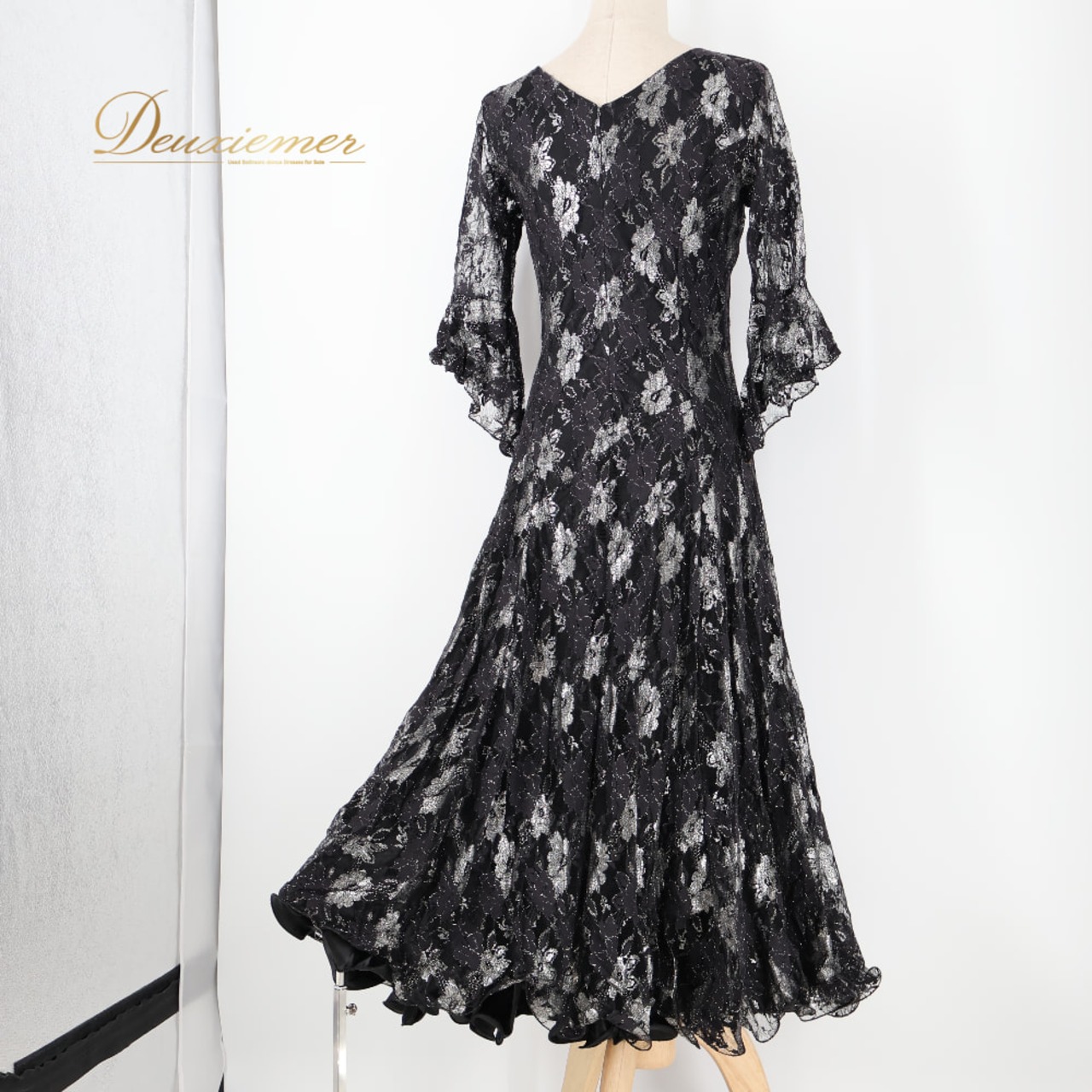 社交ダンス 衣装 prima boutique プリマブティック ドレス ワンピース ブラック系 花 花柄 黒 レース フリル 練習 レッスン 伸縮 ストレッチ ダンス衣装 イベント ステージ パーティー おしゃれ シルバー系
